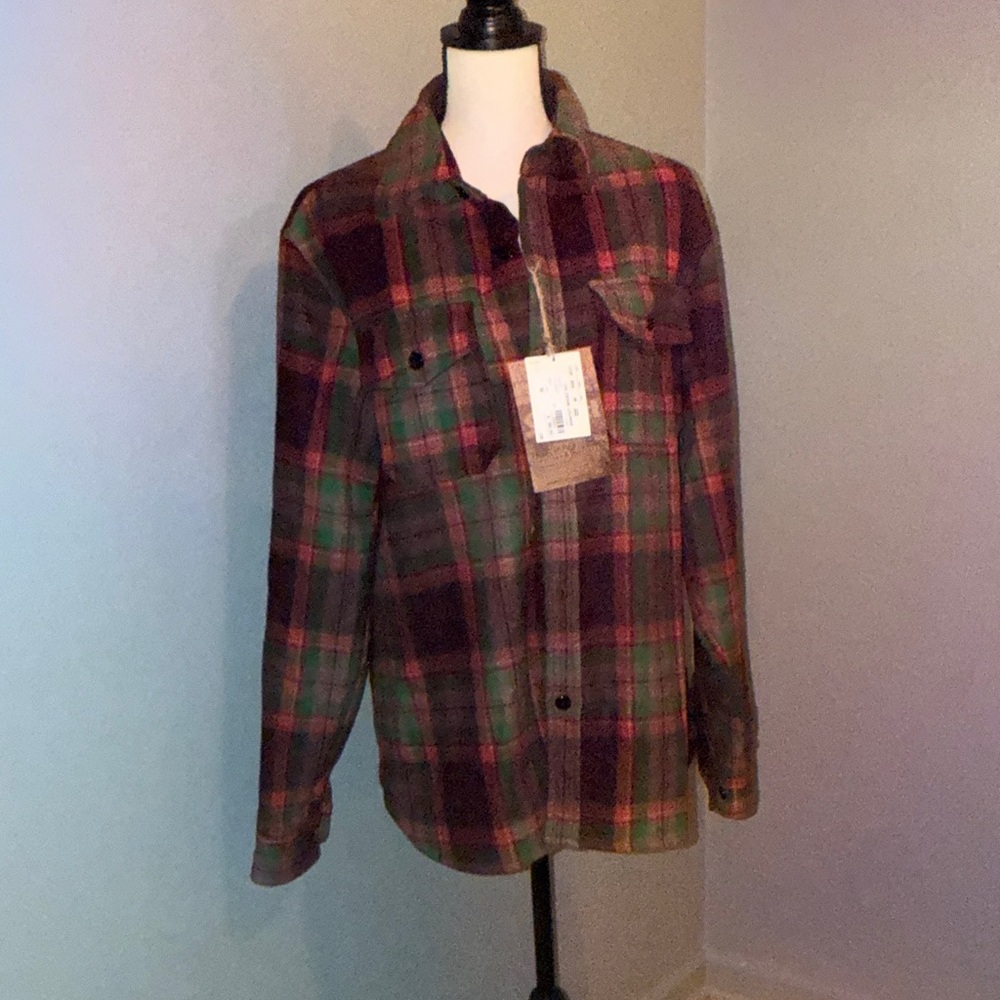 Men’s Plaid Wool Blend Button-Up Shirt Jacket In Brick